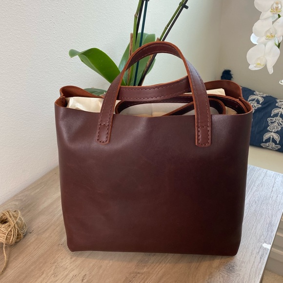 Cognac Natural Full Grain Leather Crossbody Tote - Picture 3 of 13